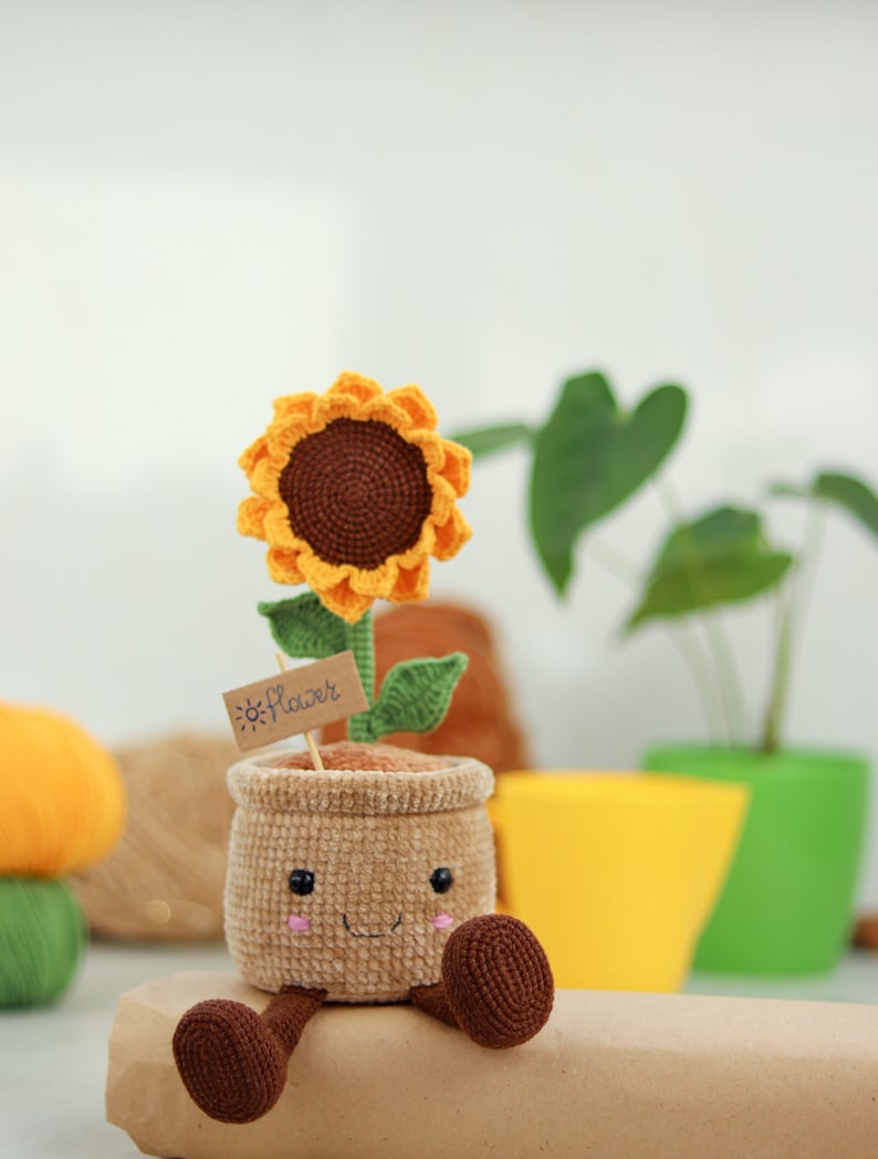 Crochet Sunflower in a pot PATTERN Amigurumi Crochet Pattern for a Sunflower Crochet flower in a pot image 1