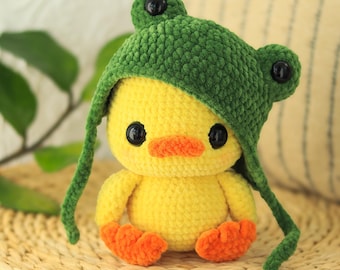 Crochet duck in a frog hat - PATTERN amigurumi DIY Easter PDF (English)