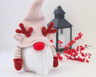 PATTERN Crochet Christmas gnome | Amigurumi Reindeer Gnome | Plush Gnome | chunky gnome pattern