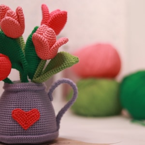 Crochet tulips in watering can PATTERN Amigurumi Crochet Pattern for a flower Crochet spring flower image 8