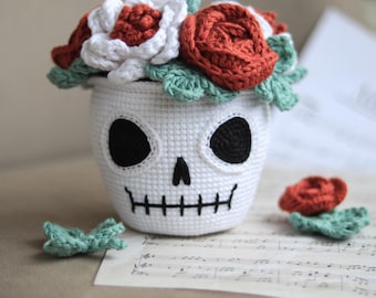 Crochet Skull with Flowers Halloween PATTERN | Amigurumi plant