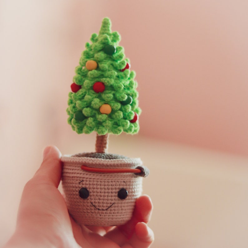 PATTERN Crochet Christmas Tree in a pot New Year Amigurumi Mini Crochet Tree Decoration image 2
