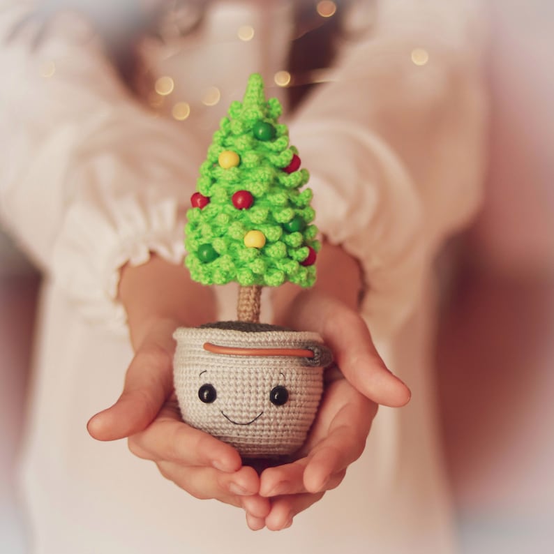 PATTERN Crochet Christmas Tree in a pot New Year Amigurumi Mini Crochet Tree Decoration image 1