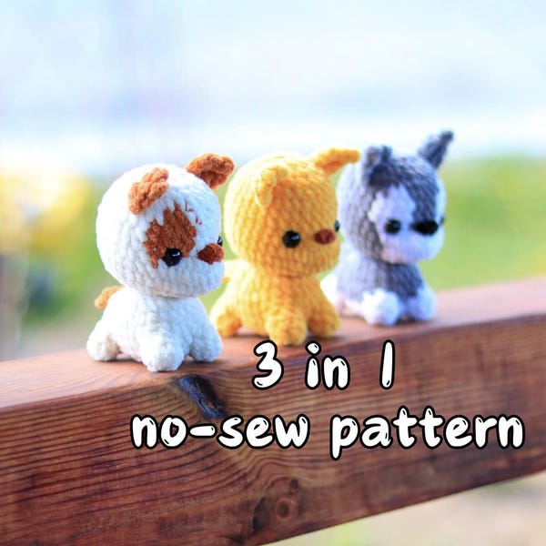 No Sew Puppies Crochet Pattern, Dog Amigurumi, Husky, Jack Russell Terrier, Сhihuahua - 3 in 1