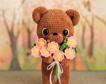 PATTERN: Crochet Teddy Bear with Flowers | Amigurumi