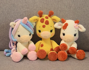 Crochet PATTERN: Unicorn , Cow , Giraffe - bundle 3 in 1