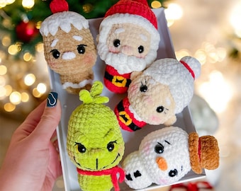 5 in 1 Crochet PATTERN Christmas ornaments | tree decorations: Gingerbread, Grinch, Mr. Snowman, Santa and Mrs. Claus
