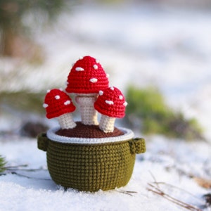 Crochet mushrooms in a pot PATTERN | Amigurumi  | Crochet Pattern for a toadstool | Crochet pincushion