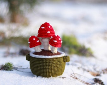 Crochet mushrooms in a pot PATTERN | Amigurumi  | Crochet Pattern for a toadstool | Crochet pincushion