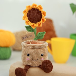 Crochet Sunflower in a pot PATTERN Amigurumi Crochet Pattern for a Sunflower Crochet flower in a pot image 3