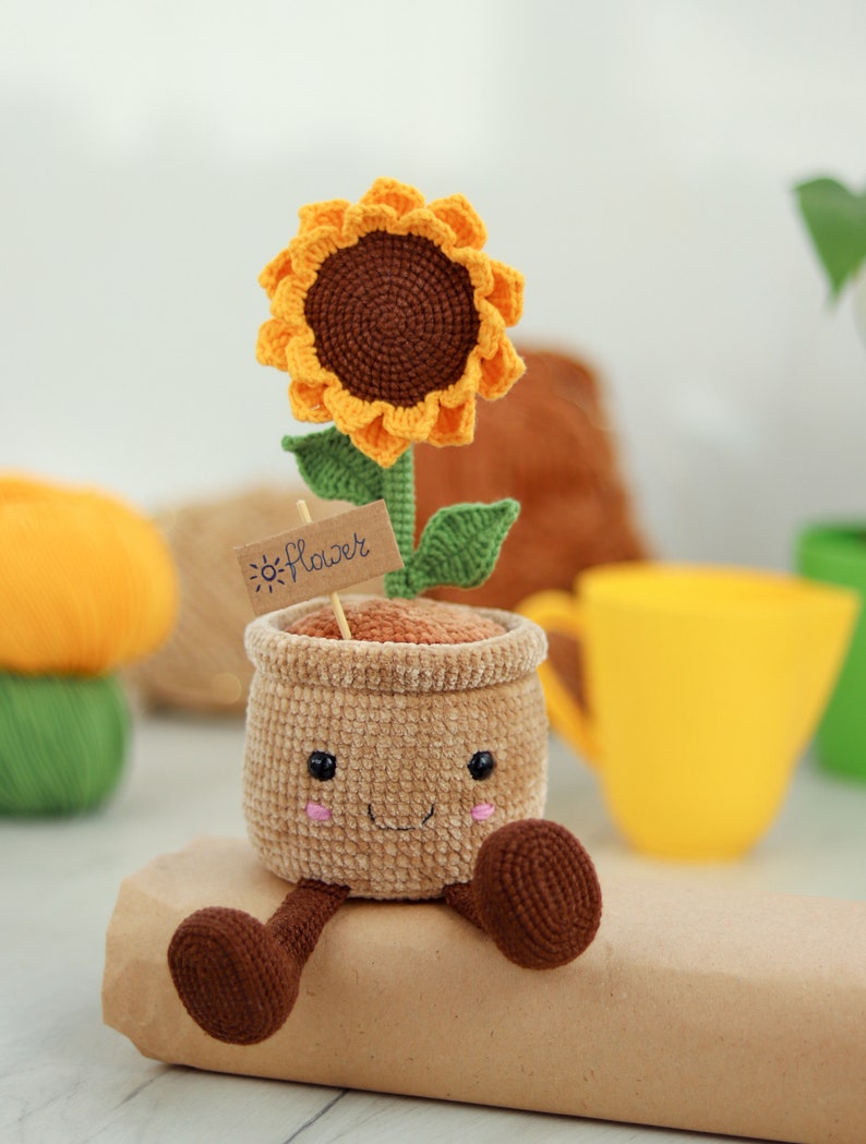 Crochet Sunflower in a pot PATTERN Amigurumi Crochet Pattern for a Sunflower Crochet flower in a pot image 3