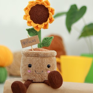 Crochet Sunflower in a pot PATTERN Amigurumi Crochet Pattern for a Sunflower Crochet flower in a pot image 5