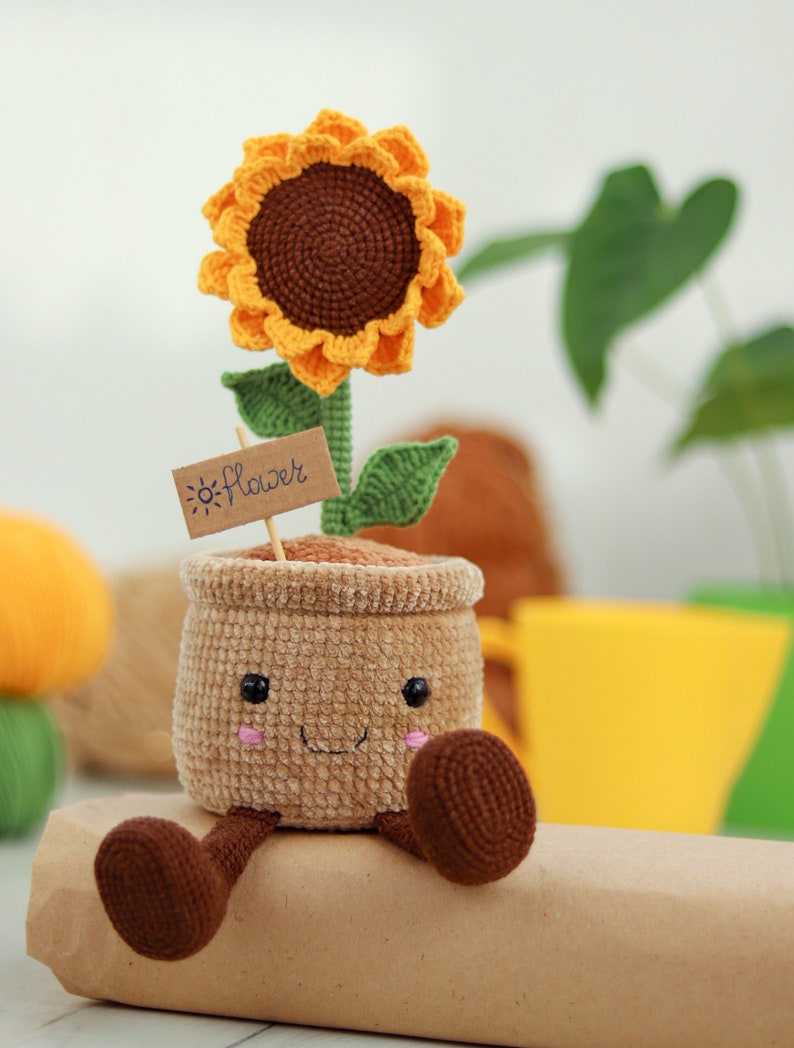 Crochet Sunflower in a pot PATTERN Amigurumi Crochet Pattern for a Sunflower Crochet flower in a pot image 5