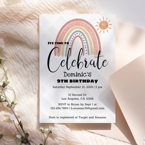 Boho Rainbow Invitation Template, Boho Rainbow, Boho Rainbow Invite, Printable Boho Rainbow Invite, Editable
