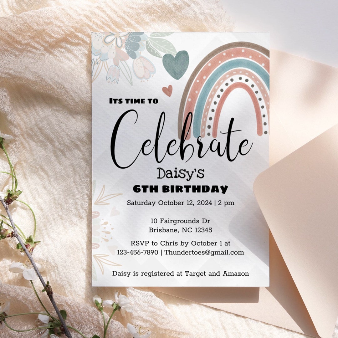 Boho Rainbow Invitation Template, Boho Rainbow, Boho Rainbow Invite ...