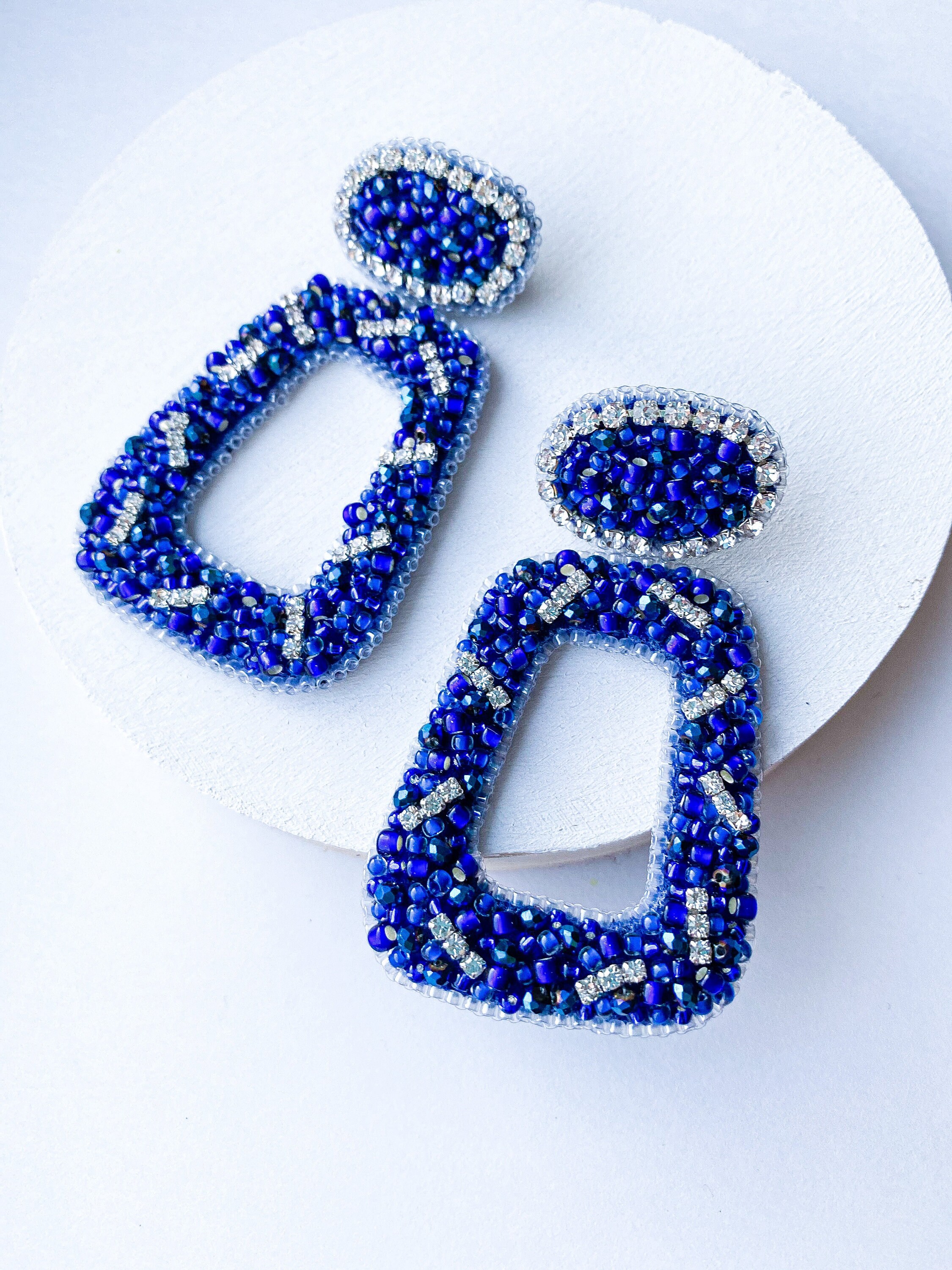 Blue beaded earrings statement earrings with crystals seed Etsy