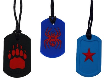 Chew Necklace Adult Sensory Chewelry Pendant Dog Tag Chews Stim Chewy Toys for ASD Autism, Chewy Chewable Tubes