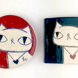 Keramik Kunst Fliese - Löffelauflage - Schmuckschale - Kerzenteller - Küchendekoration - Seifenuntersetzer - KATZE