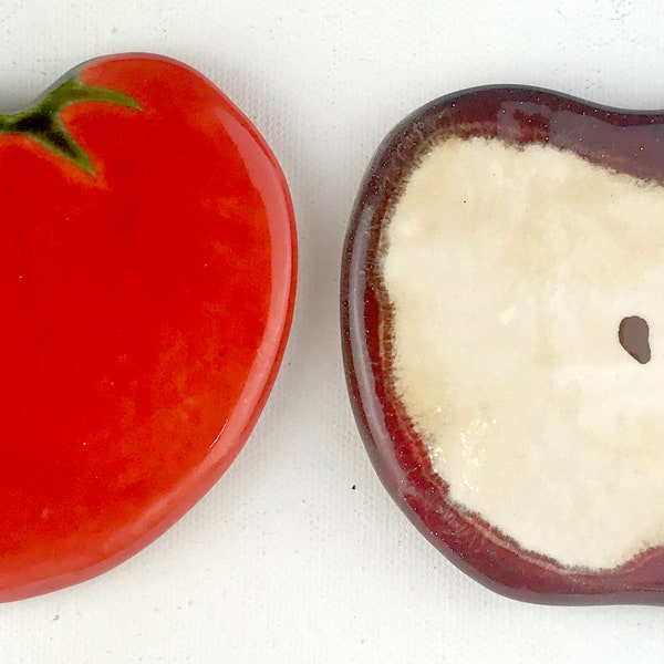 Carrelage artistique en céramique - Repose-cuillère - Porte-bijoux - Assiette à bougies - Décoration de cuisine - Dessous de savon - TOMATE/POMME