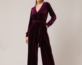 Formal jumpsuit, bridesmaid jumpsuit, velvet jumpsuit, party jumpsuit, Wide Leg Jumpsuit, Party Jumpsuit Size S Ready To Ship