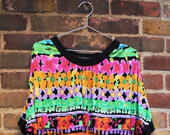 1980's Colourful Floral Dress 