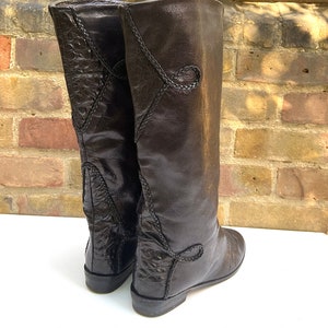 1980&#39;s Soft Black Leather Riding Boots/1980‘s Boots with Braided Rope Design/80‘s Vintage Cara (London) Black Leather Boots