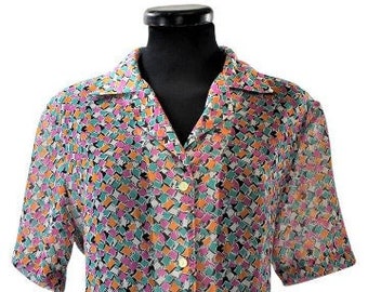 1990's Summer Short Sleeve Top/90's Summer Short Sleeve Shirt/ Cute 1990's Colourful Top