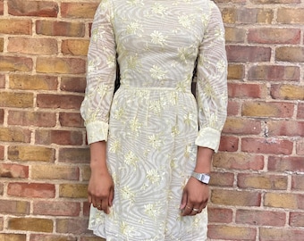 1960's Canary Yellow Mini Dress/60’s Yellow Floral Mini Dress
