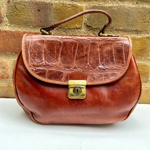 1980’s Tan Mock Croc Leather Bag/1980&#39;s Leather Handbag