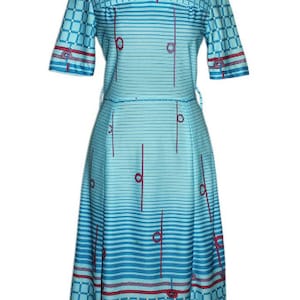 1970&#39;s Turquoise with Red and Blue Detail Rope Dress/1970&#39;s Sailor Style Dress/Vintage Sue Brett Dress