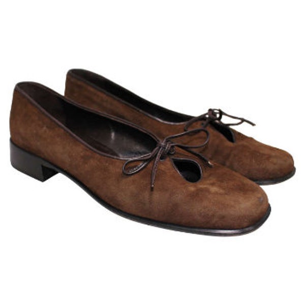 1940's Style Chocolate Brown Suede Pumps/Vintage Suede Pumps/1940's Style Flat Heeled Shoes