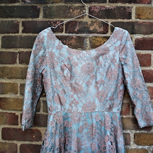 1950’s Mesh Evening Dress/1950’s Evening Dress/Vintage Grey Lace Dress