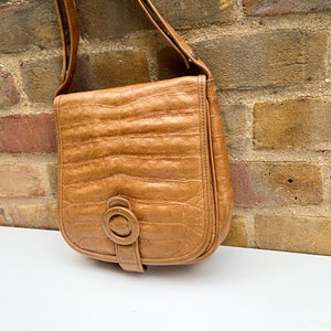 1970's Mock Croc Leather Handbag/1970’s Leather Bag/1970’s Faux Crocodile Handbag