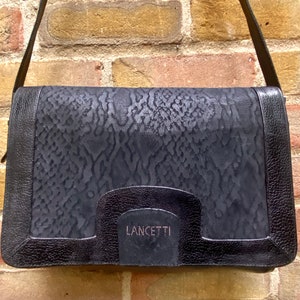 1980&#39;s Black Italian Leather Shoulder Bag/1980’s Cobra (Snakeskin) Print Bag/1980’s Lancetti Leather Shoulder Bag