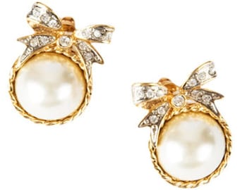 1980&#39;s Pearl Stud Earrings/1980’s Deadstock Earrings/1980’s Christiansen Stud Pearl Earrings