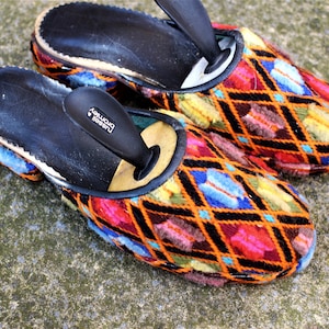 Rare Multicoloured 1960's Carpet Material Slip-on (Slipper) Shoes - 60's Women's Shoes
