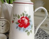 White enamel coffee pot with flower décor