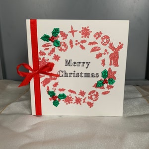 Cartes faites à la main de Joyeux Noël, carte de voeux, avec enveloppe, arc rouge, carte artisanale