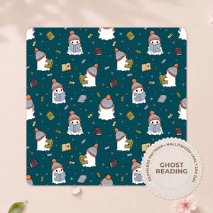 Motif sans couture « Fantôme lisant », fichier de tissu Halloween pour amoureux des livres par PearlandSakura (Téléchargement numérique - JPG)