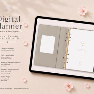 Agenda digitale senza data, diario settimanale/mensile minimalista con collegamenti ipertestuali per iPad, quaderno in formato PDF con copertina color vaniglia tenue