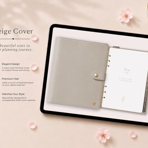 Agenda digital sin fecha, agenda minimalista con hipervínculos para iPad, formato PDF, con cubierta beige.