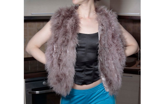 Vintage ash rose Feather Vest, Retro Style Real F… - image 1