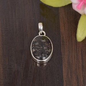 Dinosaur Bone Gemstone Pendant, Simple Small Pendant, 925 Silver Jewelry, Oval Cabochon Stone, Gemstone Jewelry, Women Dainty Pendant Charm