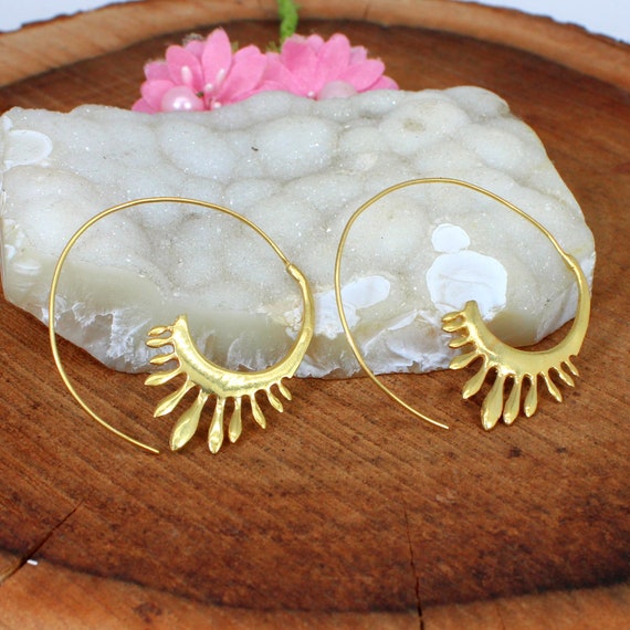 Gold Spiral Earrings Brass Earrings Minimalist Earrings Spiral