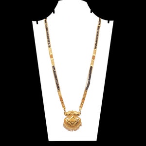 Designer Long Mangal Sutra, Black Onyx Beads Chain, Necklace For Bride, Traditional Indian Jewelry, Wedding Gift, South Indian Jewelry