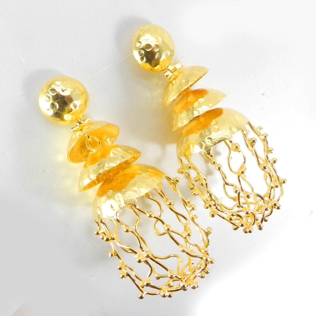 Designer Brass Earrings Wire Cage Gold Earrings Hanging Etsy