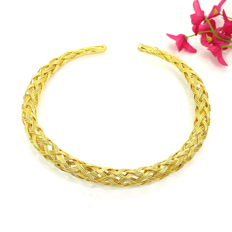 Wire Wrapped Choker Necklace Gold Plated Brass Jewelry Etsy