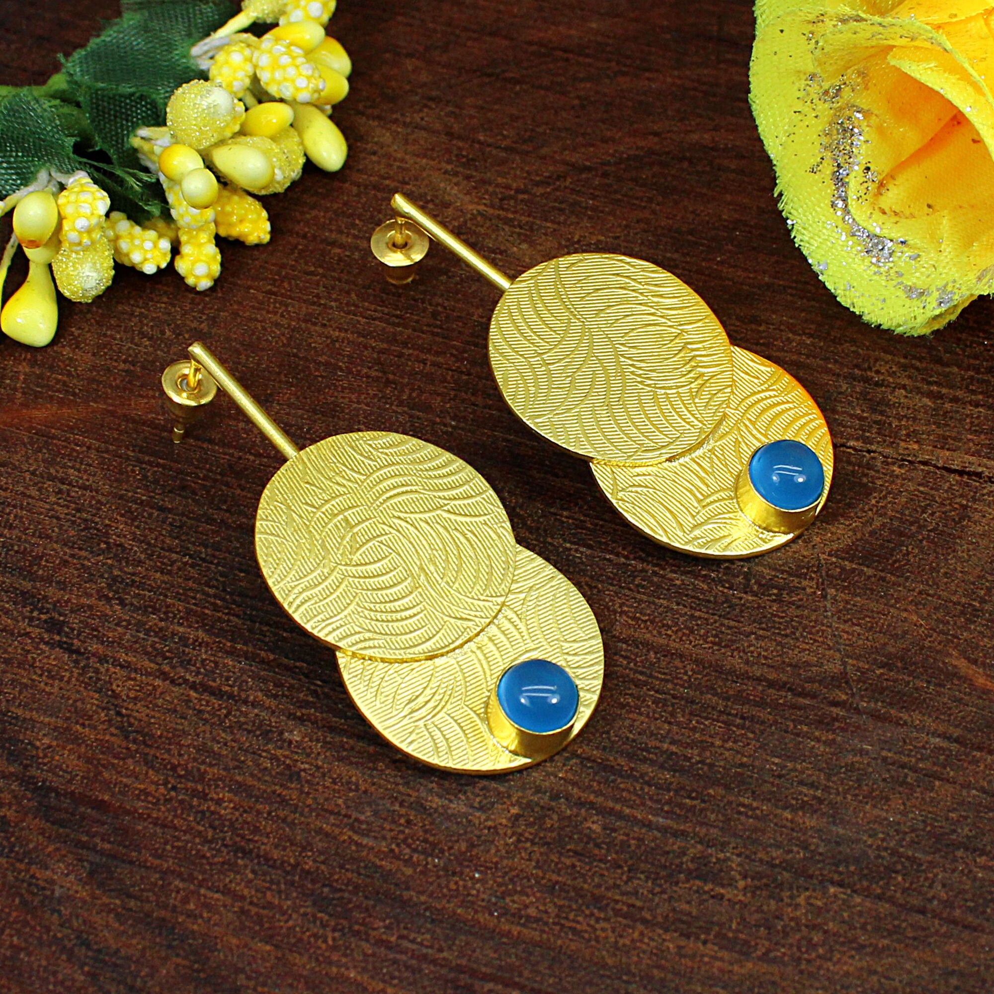 Blue Quartz Gemstone Earrings Handmade Earrings Gold Plated - Etsy