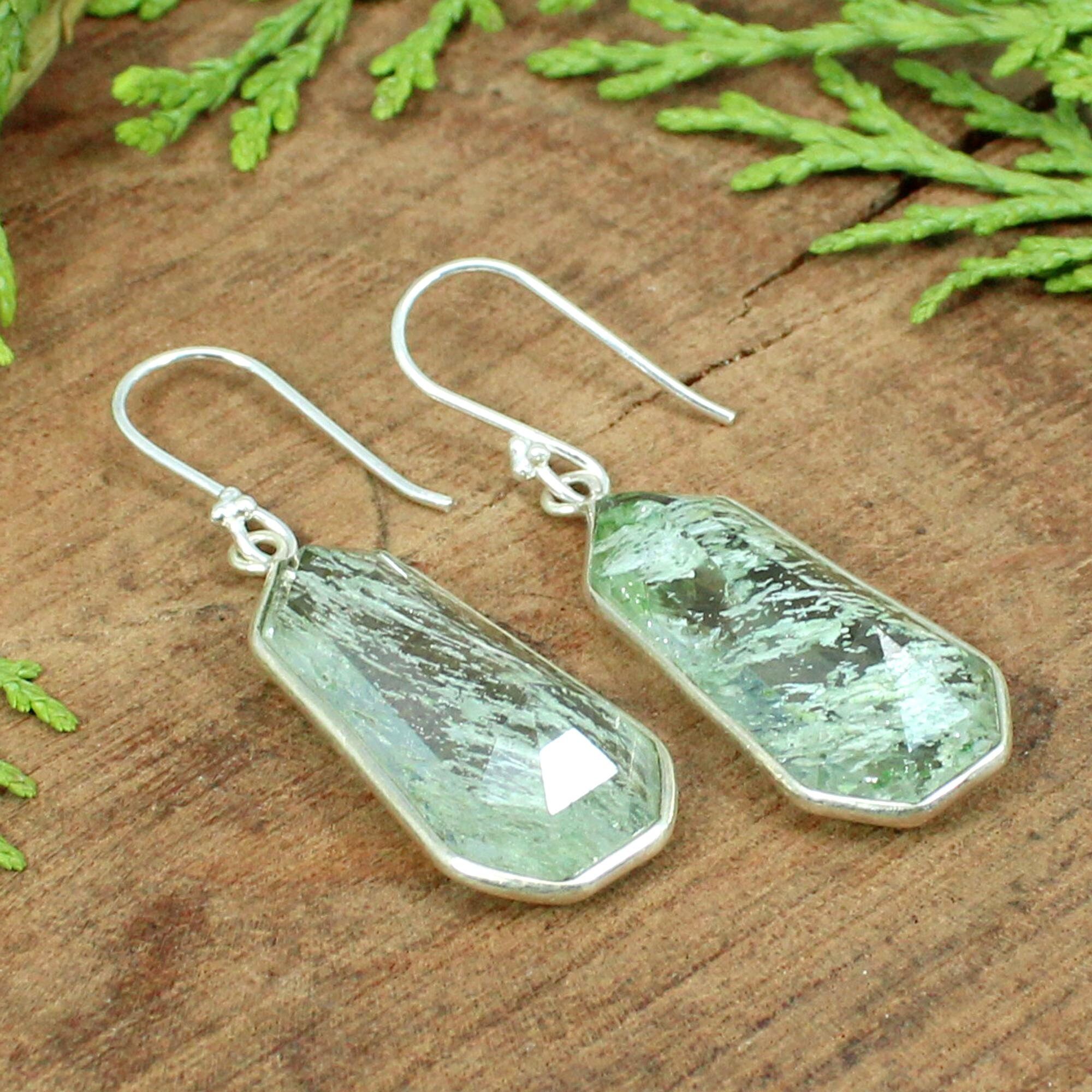 Large Stone EarringsCrackle Glass EarringsGreen Stone Etsy