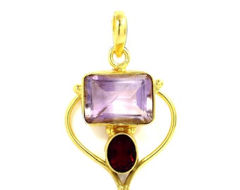 Multi Stone Pendant, Levendor & Garnet Gemstone Pendant, Gold Plated Pendant, Wedding Gifts, Pendant For Necklace, Jewelry Making Pendant